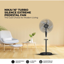 Nikai 16 Inch Pedestal Fan, 45 Watts Power, T" Class Motor, High-Performance Copper Motor, Wide Angle Oscillation, 5 Leaf "AS" Blades, 3 Speeds, Energy-Efficient, Ideal For Home And Office, Black, NPF1631T, 1 Year Warranty