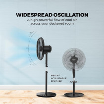 Nikai 16 Inch Pedestal Fan, 45 Watts Power, T" Class Motor, High-Performance Copper Motor, Wide Angle Oscillation, 5 Leaf "AS" Blades, 3 Speeds, Energy-Efficient, Ideal For Home And Office, Black, NPF1631T, 1 Year Warranty