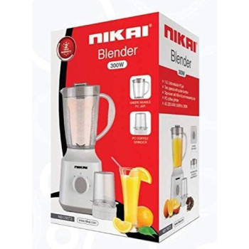 Nikai 2 In 1 Blender, 1.5L Jar Capacity, 300W, 2 Speeds, Pulse Function, Unbreakable PC Jar, Measuring Cup, Stainless Steel Blades, Perfect For Dry And Wet Fine Grinding, Mixing And Juicing, White, NB1700T3, 1 Year Warranty