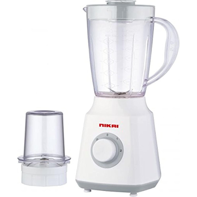 Nikai 2 In 1 Blender, 1.5L Jar Capacity, 300W, 2 Speeds, Pulse Function, Unbreakable PC Jar, Measuring Cup, Stainless Steel Blades, Perfect For Dry And Wet Fine Grinding, Mixing And Juicing, White, NB1700T3, 1 Year Warranty