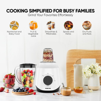Nikai 450W 2-In-1 Blender 1.5 L Unbreakable PC Jar, 3 Speeds, Stainless Blades, Easy To Clean Detachable Parts, Perfect For Blending And Grinding, White, NB2511AX, 1 Year Warranty