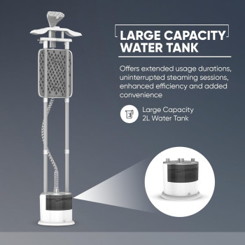 Nikai Garment Steamer 2000W, 10 Steam Levels, 2L Tank, 2-In-1 Double Aluminium Extendable Poles And Ironing Board, Thermostat Protection, Suit Hanger, White, NGS892AB, 1 Year Warranty