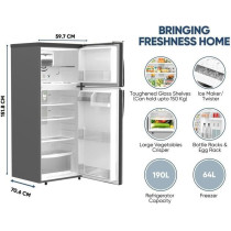 Nikai 425L Gross/254L Net, Double Door Top Mount Refrigerator, No Frost Fridge, Glass Shelves, R600A Refrigerant, Best For Home And Office, Silver, NRF425FSS, 1 Year Warranty