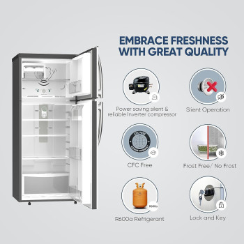 Nikai 425L Gross/254L Net, Double Door Top Mount Refrigerator, No Frost Fridge, Glass Shelves, R600A Refrigerant, Best For Home And Office, Silver, NRF425FSS, 1 Year Warranty
