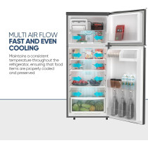 Nikai 425L Gross/254L Net, Double Door Top Mount Refrigerator, No Frost Fridge, Glass Shelves, R600A Refrigerant, Best For Home And Office, Silver, NRF425FSS, 1 Year Warranty