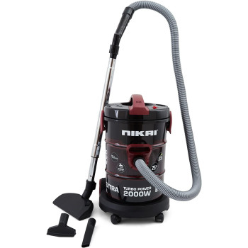 Nikai 25 Liter, 2000 W Vacuum Cleaner With Blower Attachment And Telescopic Tube, 360-Degree Wheels For Movement, Black/Red, NVC350T, 1 Year Warranty