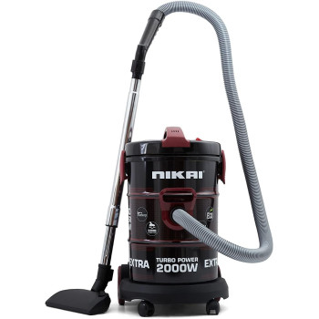 Nikai 25 Liter, 2000 W Vacuum Cleaner With Blower Attachment And Telescopic Tube, 360-Degree Wheels For Movement, Black/Red, NVC350T, 1 Year Warranty