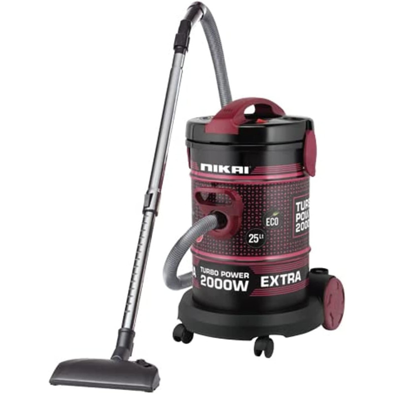Nikai 25 Liter, 2000 W Vacuum Cleaner With Blower Attachment And Telescopic Tube, 360-Degree Wheels For Movement, Black/Red, NVC350T, 1 Year Warranty