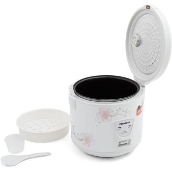 Nikai 1.8 L, 640-762W Electric Rice Cooker With Non-Stick Tefflon Coated Pot, Cook, Steam And Keep Warm Function For Flawless Meals, Detachable Cord For Convenience Serving, White, NR67N3, 1 Year Warranty
