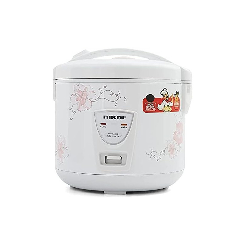 Nikai 1.8 L, 640-762W Electric Rice Cooker With Non-Stick Tefflon Coated Pot, Cook, Steam And Keep Warm Function For Flawless Meals, Detachable Cord For Convenience Serving, White, NR67N3, 1 Year Warranty