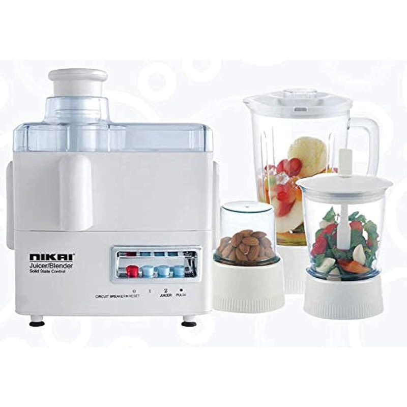 Nikai 300W, 1.6L 4-In-1 Food Processor, Juicer, Blender, Meat Chopper, Grinder, 2 Speeds + Pulse, Powerful Motor, Stainless Steel Blade, Perfect For Dry And Wet Fine Grinding, Mixing And Juicing, White, NFP1724N, 1 Year Warranty