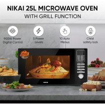 Nikai 900 Watts Metal Microwave Oven, Black, 20 Liters, 1 Year Warranty