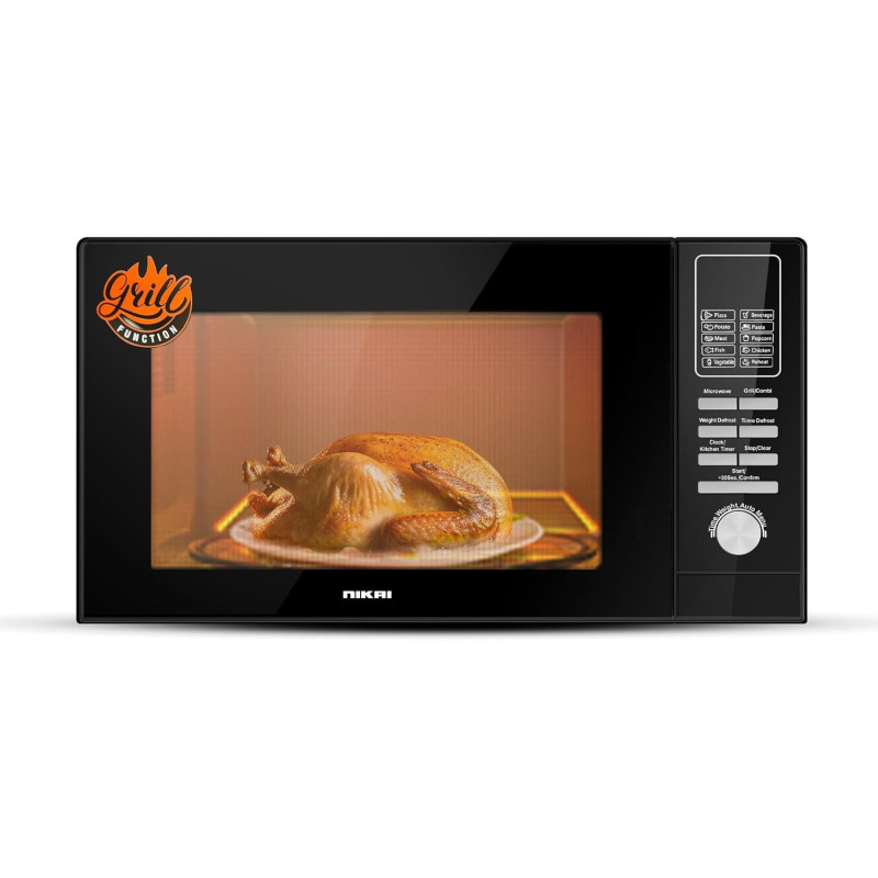 Nikai 900 Watts Metal Microwave Oven, Black, 20 Liters, 1 Year Warranty