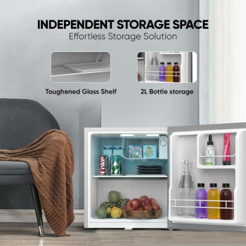 Nikai 65L Gross/42L Net, Compact Single Door Mini Refrigerator, Portable Small Size Fridge, Toughened Glass Shelves, Vegetable Crisper, Bottle Storage Racks, For Home, Office, Bedroom, Silver, NRF65N6S, 1 Year Warranty