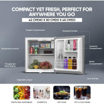 Nikai 65L Gross/42L Net, Compact Single Door Mini Refrigerator, Portable Small Size Fridge, Toughened Glass Shelves, Vegetable Crisper, Bottle Storage Racks, For Home, Office, Bedroom, Silver, NRF65N6S, 1 Year Warranty