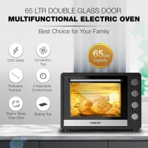 Nikai 65L Electric Oven, 2200W, Adjustable Temperature, 4 Stages Heating, 60-min Timer With Bell, High-Efficiency S.S. Heating, Rotisserie And Convection, Inside Light, Keep Warm Function, Black, NT6500SRC2, 1 Year Warranty