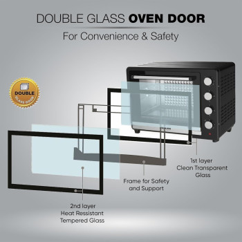 Nikai 65L Electric Oven, 2200W, Adjustable Temperature, 4 Stages Heating, 60-min Timer With Bell, High-Efficiency S.S. Heating, Rotisserie And Convection, Inside Light, Keep Warm Function, Black, NT6500SRC2, 1 Year Warranty