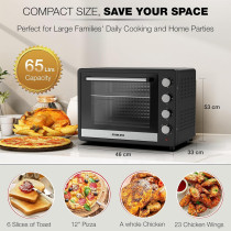Nikai 65L Electric Oven, 2200W, Adjustable Temperature, 4 Stages Heating, 60-min Timer With Bell, High-Efficiency S.S. Heating, Rotisserie And Convection, Inside Light, Keep Warm Function, Black, NT6500SRC2, 1 Year Warranty