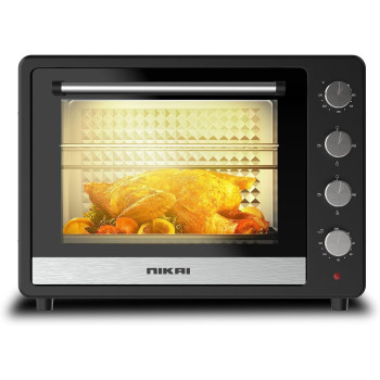 Nikai 65L Electric Oven, 2200W, Adjustable Temperature, 4 Stages Heating, 60-min Timer With Bell, High-Efficiency S.S. Heating, Rotisserie And Convection, Inside Light, Keep Warm Function, Black, NT6500SRC2, 1 Year Warranty