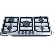 Nikai 5 Burner Gas Hob With Auto Ignition, Cast Iron Support, Full Safety Features, Straight Flame, Stainless Steel Body, Rapid Burner, Semi-Rapid Burner, Auxiliary Burner, Silver, NGH5005N, 1 Year Warranty