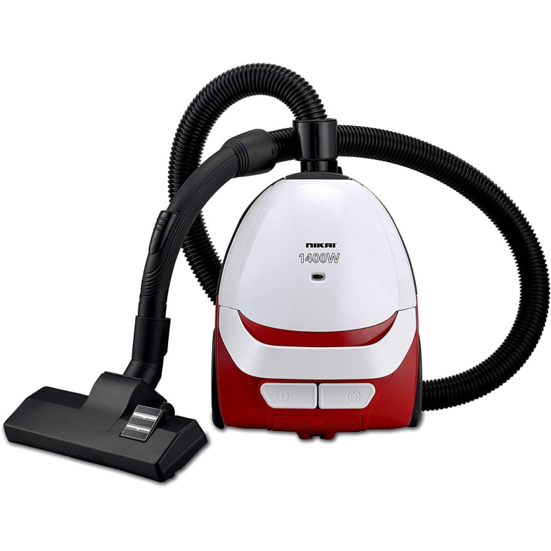 Nikai 1400 W Corded Electric Vacuum Cleaner, White/Red, NVC2302A1, 1 Year Warranty