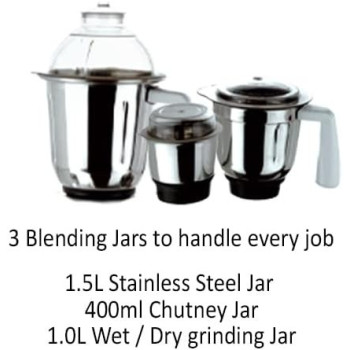 Nikai 750W 3-In-1 Blender, 1.5L Jar, 18000 RPM Turbo Motor, Durable ABS Body, Stainless Steel Blade And Jars, 3 Speeds + Pulse, Perfect For Dry And Wet Fine Grinding, Mixing And Juicing, White, NB894, 1 Year Warranty