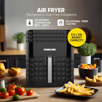 Nikai Digital Air Fryer, 1800W, XXL 5.5L Basket And 7L Pan, 7 Pre-Set Programs With Built-In Preheat Function, Viewing Window, Adjustable Temp And Timer, Black, NAF488D1, 1 Year Warranty