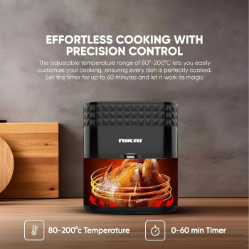 Nikai Digital Air Fryer, 1800W, XXL 5.5L Basket And 7L Pan, 7 Pre-Set Programs With Built-In Preheat Function, Viewing Window, Adjustable Temp And Timer, Black, NAF488D1, 1 Year Warranty