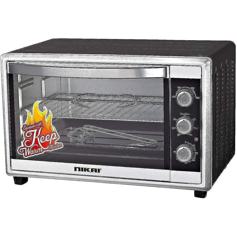 Nikai 45L Electric Oven, 1800W Power, Adjustable Temperature, 7 Heating Stages, 60-Min Timer With Bell Ring, Indicator Light, Keep Warm Function, High-Efficiency Heating, Accessories Included, Black, NT655N1, 1 Year Warranty