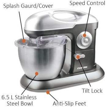Nikai Kitchen Stand Mixer Machine, 1000W Power, 6.5L Large Capacity, Stainless Steel Bowl, 3 Mixing Blades, 10 Speed Settings For Perfect Baking Results, Easy Mixing And Kneading, Brown/Silver, NSM650A, 1 Year Warranty