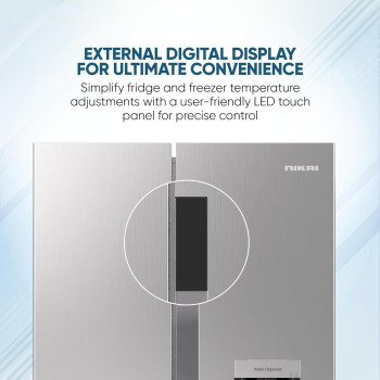 Nikai 750L Gross/410L Net, Side By Side Double Door Refrigerator With Energy Efficient Inverter Compressor, Temp Display Mirror, High Efficient Defrosting, Steel Finish Body, Silver, NRF750SBD5, 1 Year Warranty