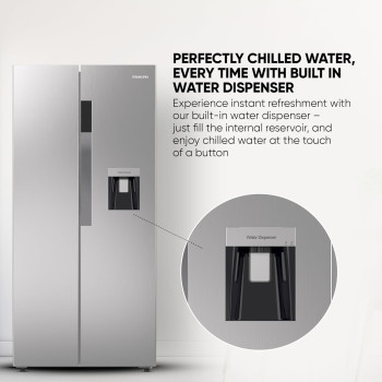 Nikai 750L Gross/410L Net, Side By Side Double Door Refrigerator With Energy Efficient Inverter Compressor, Temp Display Mirror, High Efficient Defrosting, Steel Finish Body, Silver, NRF750SBD5, 1 Year Warranty