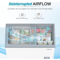Nikai 380L Gross/320 Net, Double Door Glass Chest Freezer With Storage Basket, High Energy Efficiency Cooling System, Adjustable Temperature, Silent Operation, For Home And Restaurants, White, NCF400GL1, 1 Year Warranty