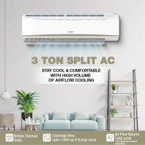Nikai Split Air Conditioner 3 Ton, Energy Saving, Efficient Cooling With T3 Tropical Piston Compressor, AC 36000 BTU, Auto Restart, Best For Home, Room, Office And Shops, White, NSAC36138E22, 1 Year Warranty