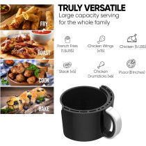Nikai Air Fryer 2L With Quick Heat Circulation, 1000W, Manual Control, 7 Pre-Set Programs, Removable Basket, Auto Shut Off, Black, NAF2001M, 1 Year Warranty