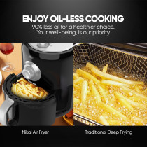 Nikai Air Fryer 2L With Quick Heat Circulation, 1000W, Manual Control, 7 Pre-Set Programs, Removable Basket, Auto Shut Off, Black, NAF2001M, 1 Year Warranty