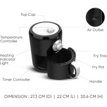 Nikai Air Fryer 2L With Quick Heat Circulation, 1000W, Manual Control, 7 Pre-Set Programs, Removable Basket, Auto Shut Off, Black, NAF2001M, 1 Year Warranty