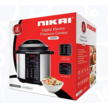 Nikai 11-In-1 Smart Multi-Cooker, 1000W, 6L Capacity, Electric Pressure Cooker, Slow Cooker, Rice Cooker, Saute Pan, Yoghurt Maker, Steamer, Food Warmer, Stainless Steel, Black/Silver, NEP682DX, 1 Year Warranty