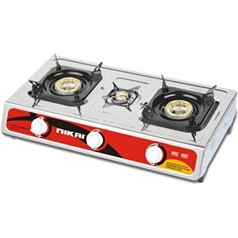 Nikai Stainless Steel Triple Burner Gas Stove, Silver, NG845, 1 Year Warranty