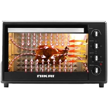 Nikai 120 Liter Double Glass Electric Oven, Multifunction Toaster Oven With Convection Fan And Rotisserie, Keep Warm Function For Toasting/Baking/Broiling, Black, NT1201RCAX, 1 Year Warranty