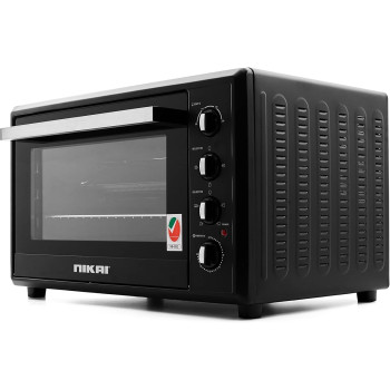 Nikai 120 Liter Double Glass Electric Oven, Multifunction Toaster Oven With Convection Fan And Rotisserie, Keep Warm Function For Toasting/Baking/Broiling, Black, NT1201RCAX, 1 Year Warranty