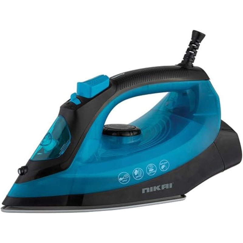 Nikai 1600W Steam Iron With Self-Cleaning Function, Non-Stick Soleplate, Vertical Steam Dry And Spray Options, Adjustable Temp, Indicator Light, 280ml Tank, Variable Steam Control, Blue, NSI858AX, 1 Year Warranty