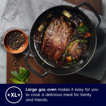 Electrolux 90 x 60 Cm Freestanding Cooker, Full Gas Cooking Range With 5 Burners, Cast Iron Pan Support, Oven With Fan, One Hand Automatic Ignition And Thermocouple Safety, Stainless Steel, Black/Silver, EKG9000A4X, 1 Year Warranty