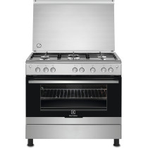 Electrolux 90 x 60 Cm Freestanding Cooker, Full Gas Cooking Range With 5 Burners, Cast Iron Pan Support, Oven With Fan, One Hand Automatic Ignition And Thermocouple Safety, Stainless Steel, Black/Silver, EKG9000A4X, 1 Year Warranty