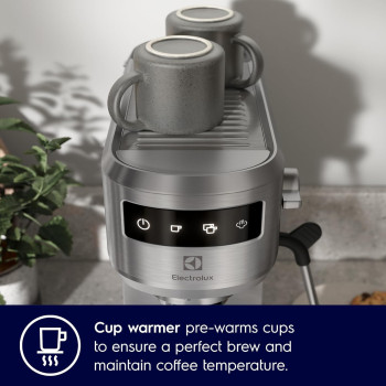 Electrolux Pump Espresso Coffee Machine With Touch Screen Control, Thermoblock Heating System, 15 Bar Pressure, 2-In-1 Filter, Coffee Maker With Milk Frother For Cappuccino And Latte, Silver, E5EC1-50ST, 1 Year Warranty