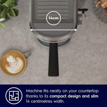 Electrolux Pump Espresso Coffee Machine With Touch Screen Control, Thermoblock Heating System, 15 Bar Pressure, 2-In-1 Filter, Coffee Maker With Milk Frother For Cappuccino And Latte, Silver, E5EC1-50ST, 1 Year Warranty