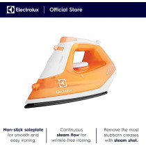 Electrolux Steam Iron 1600W, Non Stick Ceramic Plate, Mechanical Knob, 1.8m Cord Length, 1 Axis Rotation Card, Water Tank, Steam Technology And Steam Shot 80 gm, Pilot Lamp, Orange/White, ESI4007, 1 Year Warranty