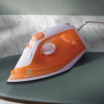 Electrolux Steam Iron 1600W, Non Stick Ceramic Plate, Mechanical Knob, 1.8m Cord Length, 1 Axis Rotation Card, Water Tank, Steam Technology And Steam Shot 80 gm, Pilot Lamp, Orange/White, ESI4007, 1 Year Warranty