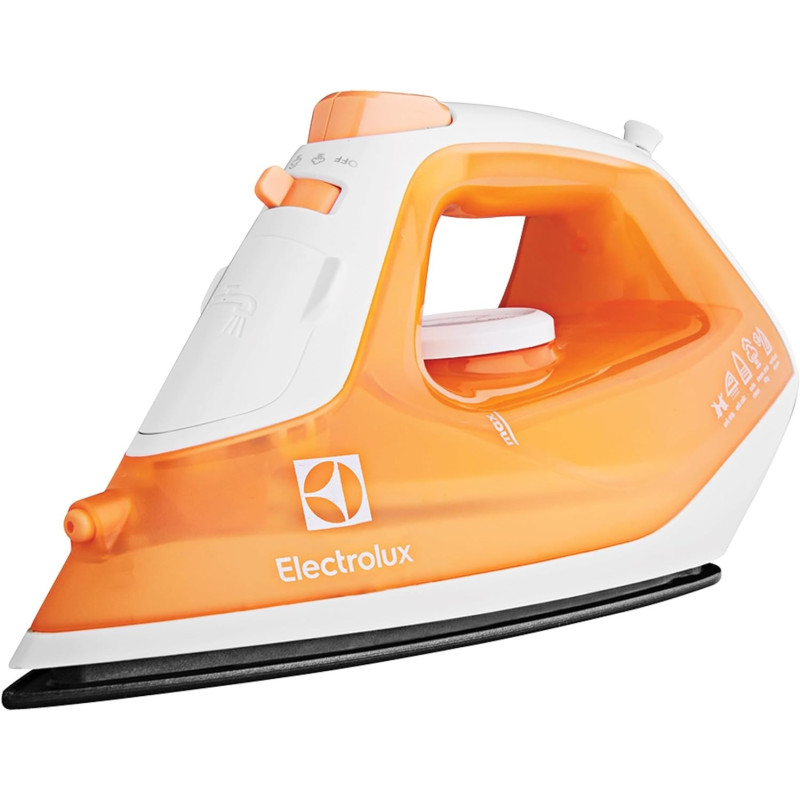 Electrolux Steam Iron 1600W, Non Stick Ceramic Plate, Mechanical Knob, 1.8m Cord Length, 1 Axis Rotation Card, Water Tank, Steam Technology And Steam Shot 80 gm, Pilot Lamp, Orange/White, ESI4007, 1 Year Warranty