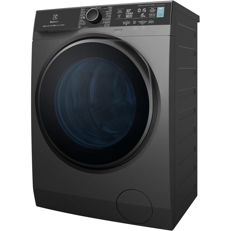 Electrolux 10KG Inverter Motor Premium Front Load Washing Machine, 1400 RPM And 5 Star Energy Saving, 15 Programs, AI-Sensor Wash, Abaya Cycle, UltraMix, Hygiene Care, Fully Automatic Washer, Dark Grey, EWF1042R7SB, 1 Year Warranty